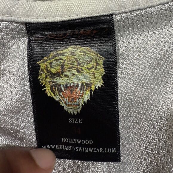 Vtg Ed Hardy Shorts Mens 34 White Swim Board Trunks Skull Dragon Tattoo Y2K - Picture 3 of 11